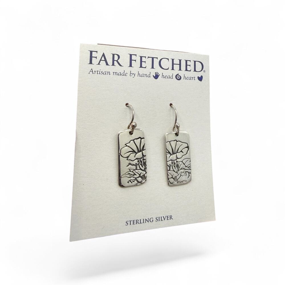 Far Fetched Morning Glory Flower Dangle Earrings 925 Sterling Silver Artisan